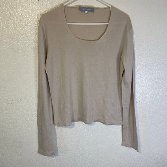 MaxMara Beige Silk Cashmere Square Neck Long Sleeved Shirt Size Large - Picture 1 of 7
